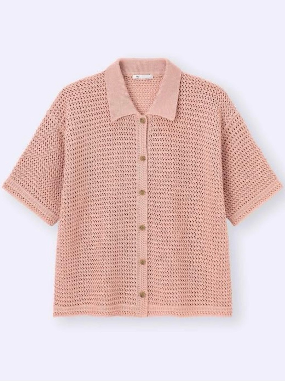 GU Openwork Knit Short Sleeve Shirt Cardigan Pink Size M